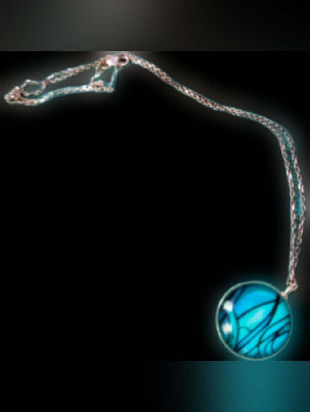 Silver Necklace with Blue Art Glass Pendant Handmade Abstract Never Worn